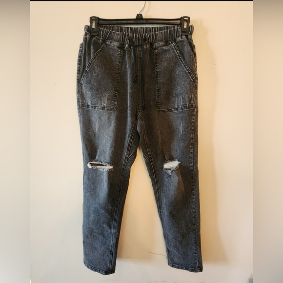 High rise black Drawstring Distressed jeans size medium - Picture 1 of 3